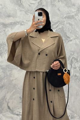 ست کت و دامن خفاشی دکمه زاماک شانتون