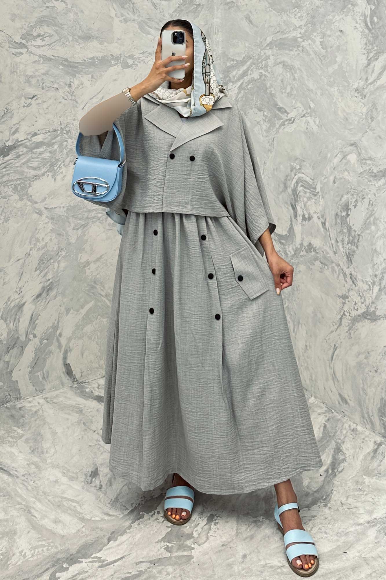 ست کت و دامن خفاشی دکمه زاماک شانتون