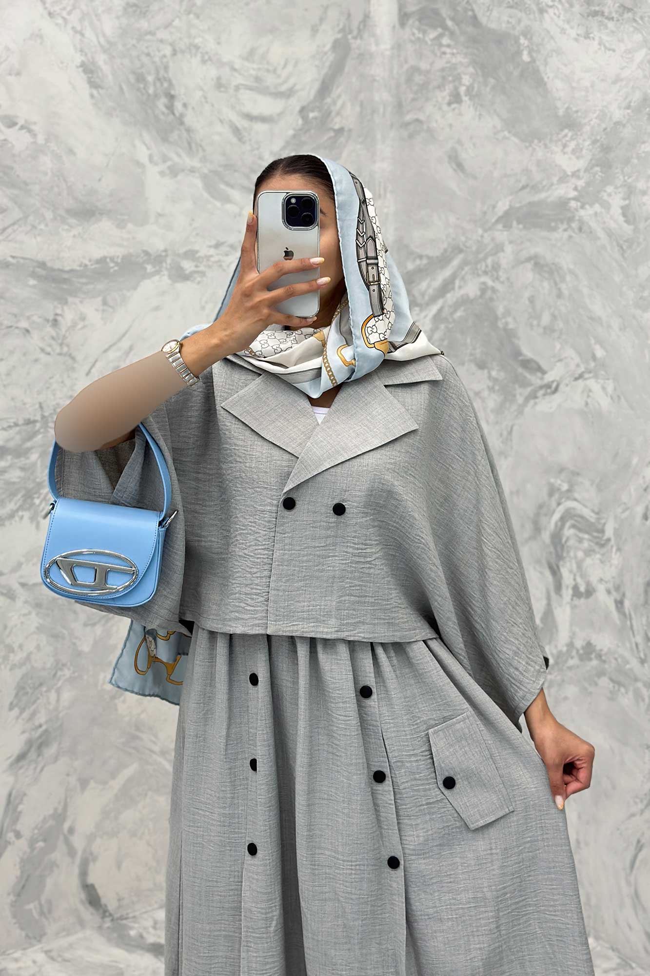 ست کت و دامن خفاشی دکمه زاماک شانتون