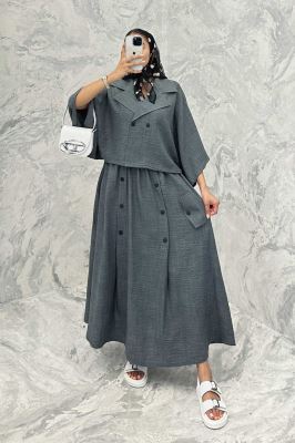 ست کت و دامن خفاشی دکمه زاماک شانتون