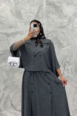 ست کت و دامن خفاشی دکمه زاماک شانتون