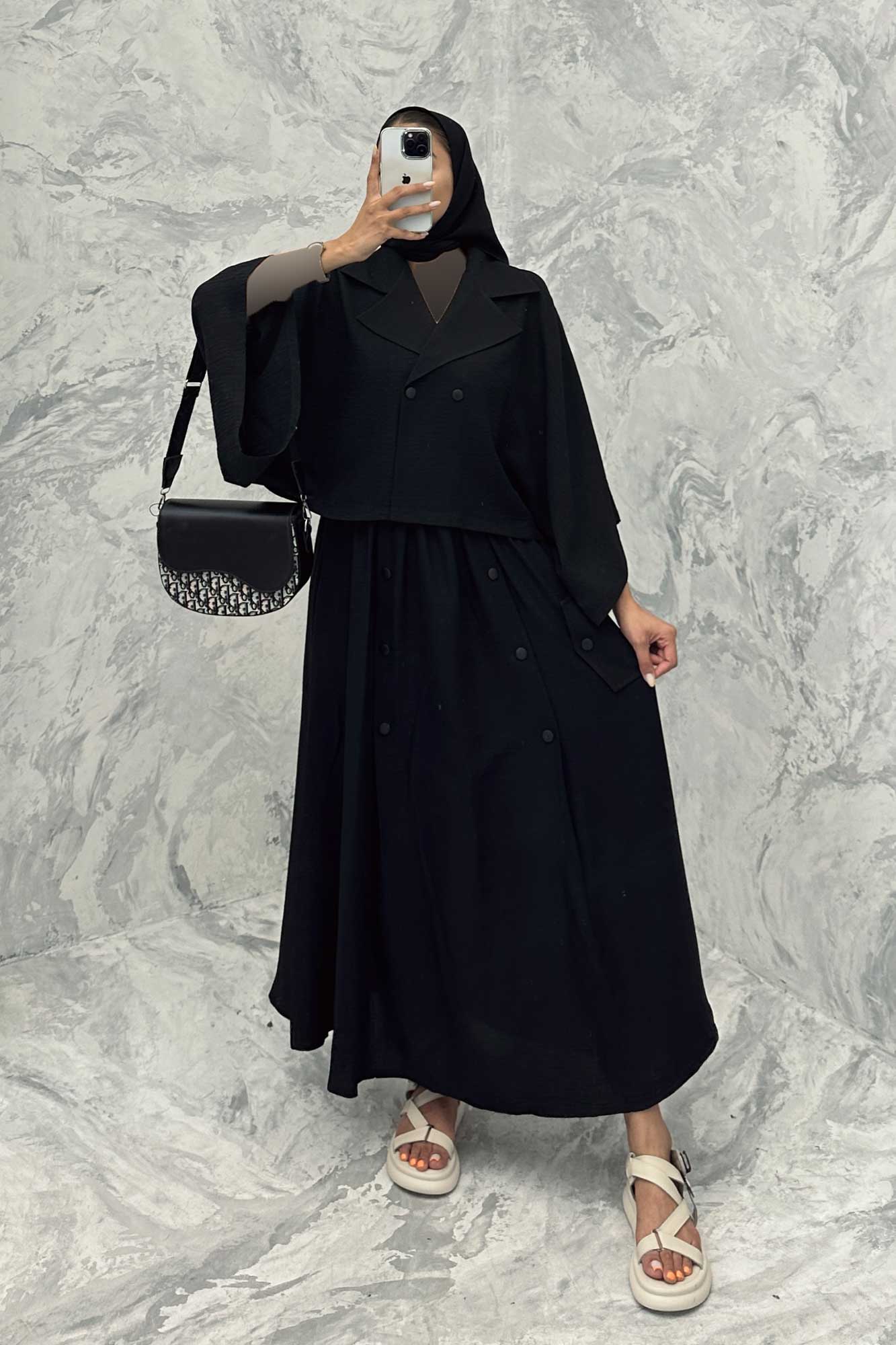 ست کت و دامن خفاشی دکمه زاماک شانتون