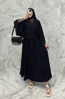 ست کت و دامن خفاشی دکمه زاماک شانتون