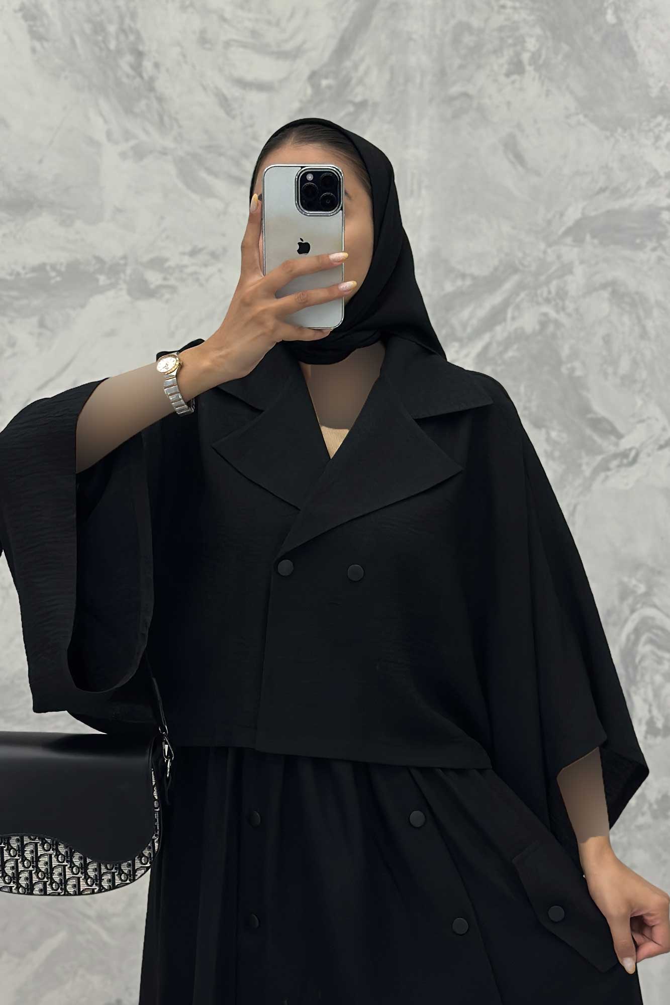 ست کت و دامن خفاشی دکمه زاماک شانتون