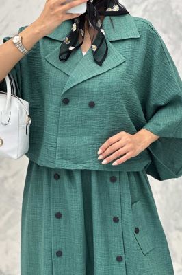 ست کت و دامن خفاشی دکمه زاماک شانتون