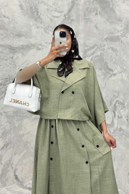ست کت و دامن خفاشی دکمه زاماک شانتون