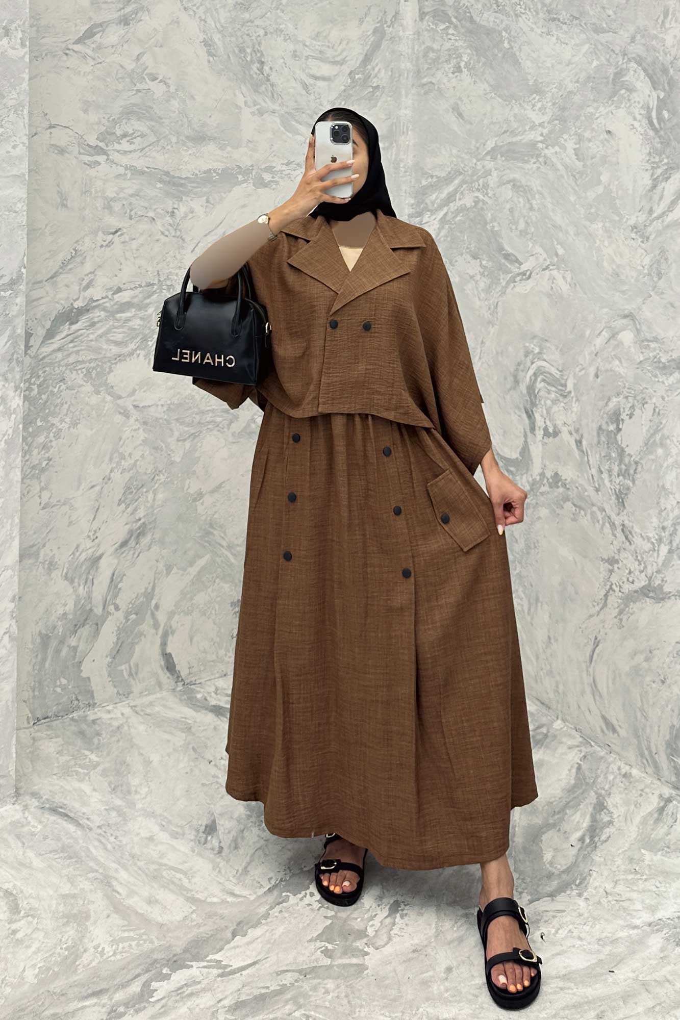 ست کت و دامن خفاشی دکمه زاماک شانتون