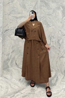 ست کت و دامن خفاشی دکمه زاماک شانتون