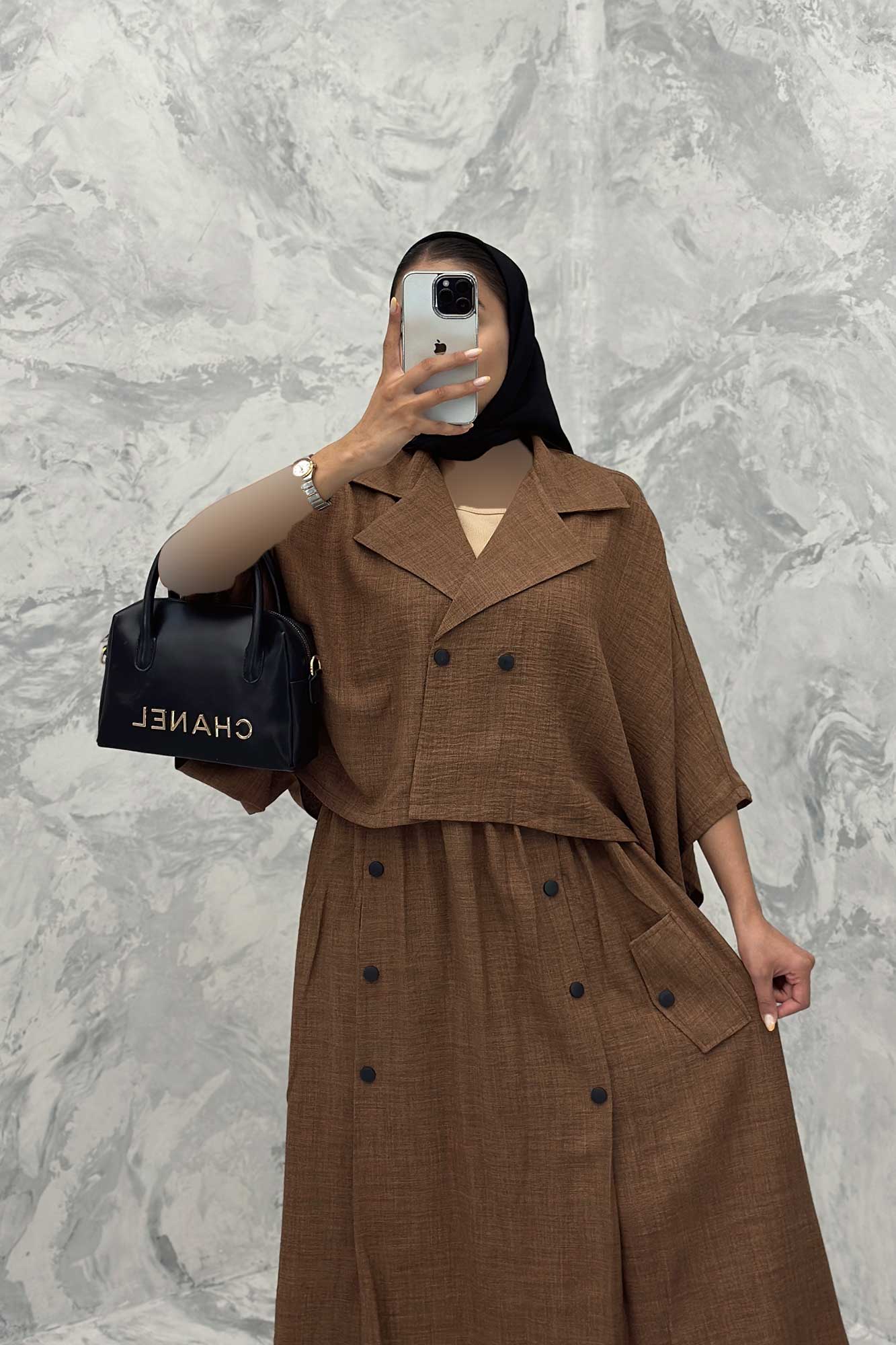 ست کت و دامن خفاشی دکمه زاماک شانتون