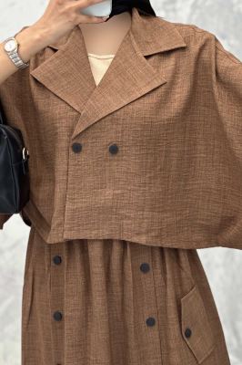 ست کت و دامن خفاشی دکمه زاماک شانتون