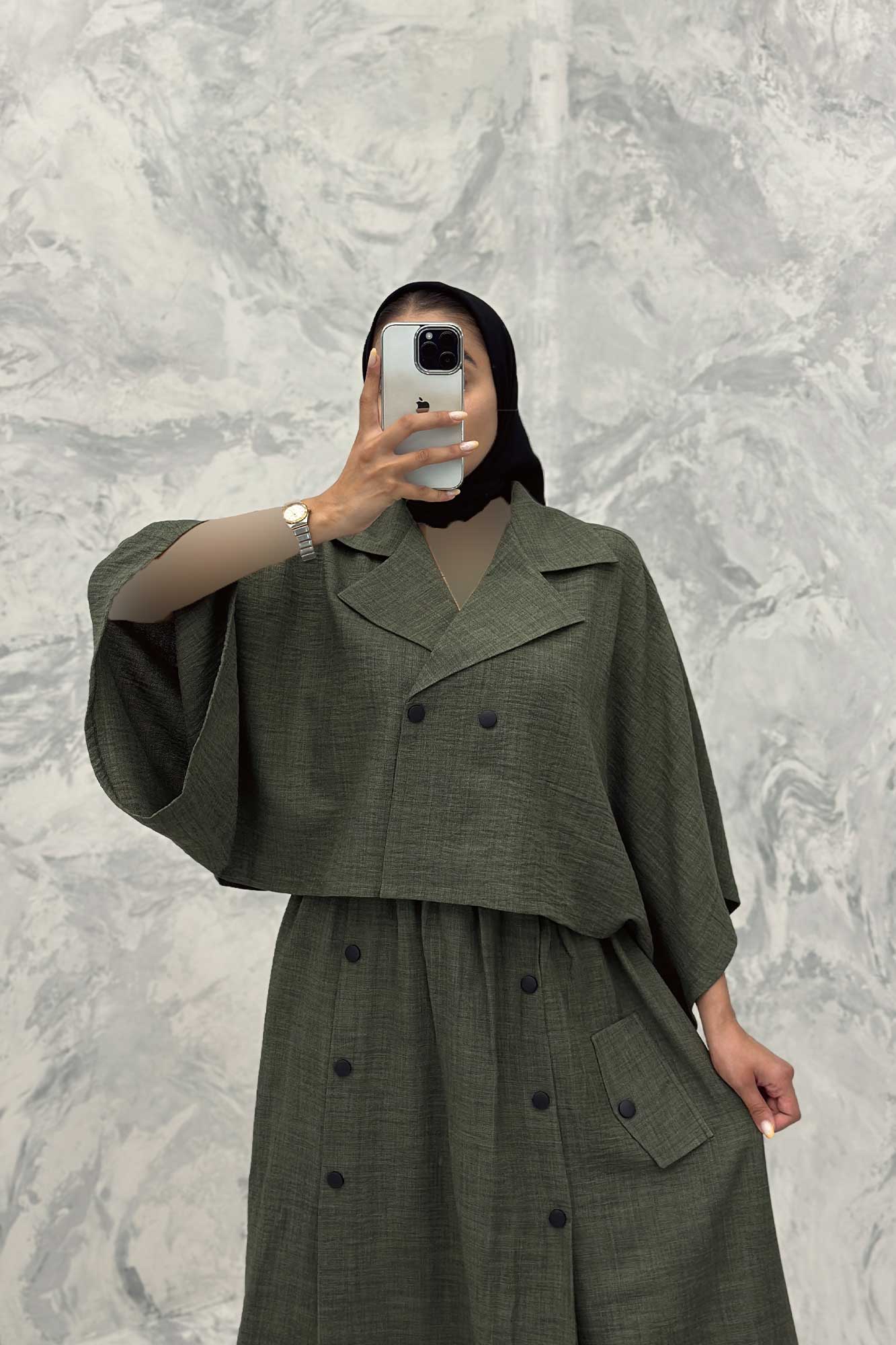 ست کت و دامن خفاشی دکمه زاماک شانتون