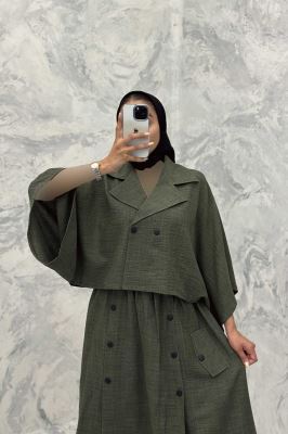 ست کت و دامن خفاشی دکمه زاماک شانتون