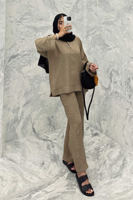 ست مانتو و شلوار یقه سه سانت شانتون دو دکمه