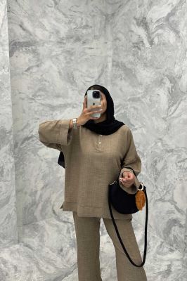 ست مانتو و شلوار یقه سه سانت شانتون دو دکمه