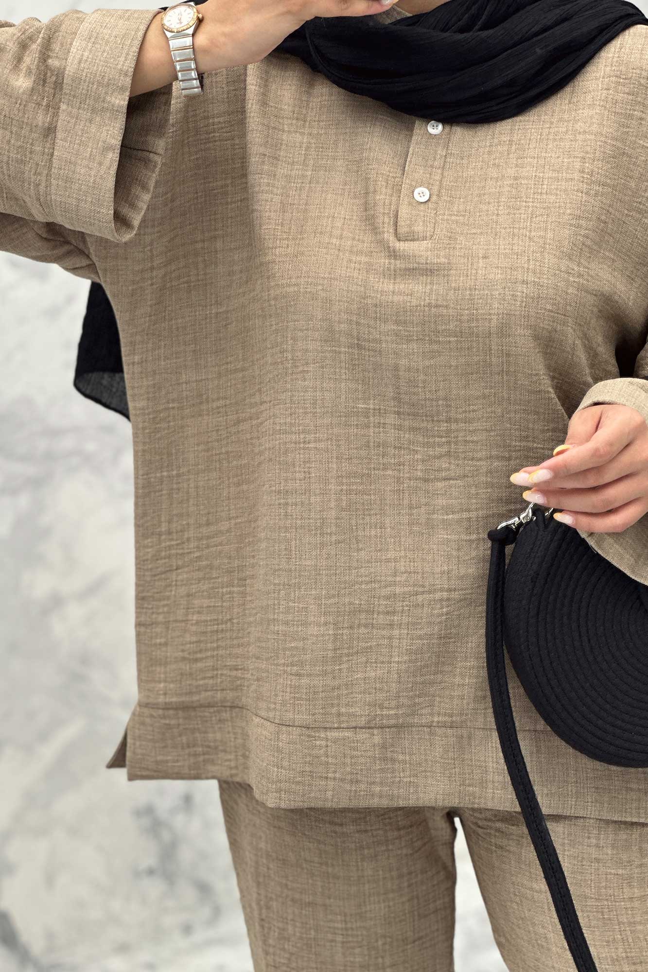 ست مانتو و شلوار یقه سه سانت شانتون دو دکمه