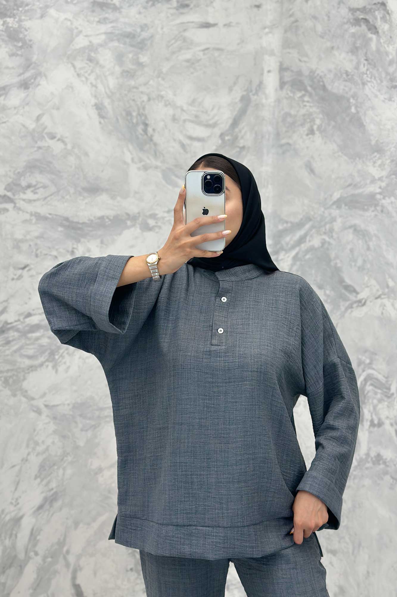 ست مانتو و شلوار یقه سه سانت شانتون دو دکمه