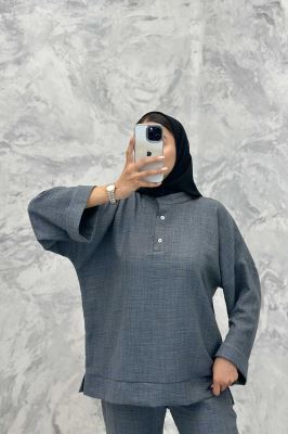 ست مانتو و شلوار یقه سه سانت شانتون دو دکمه