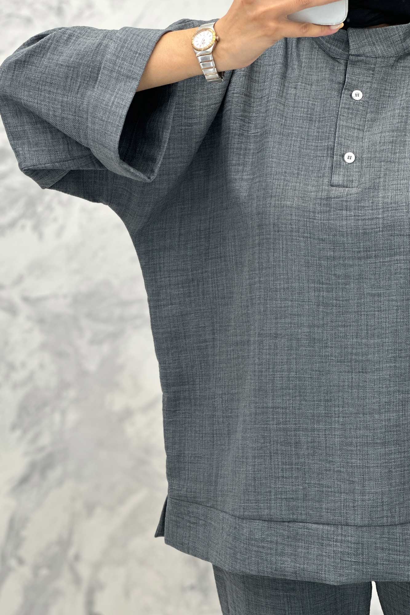 ست مانتو و شلوار یقه سه سانت شانتون دو دکمه