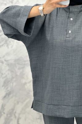 ست مانتو و شلوار یقه سه سانت شانتون دو دکمه