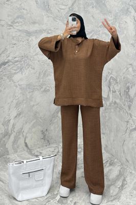 ست مانتو و شلوار یقه سه سانت شانتون دو دکمه