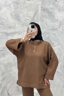 ست مانتو و شلوار یقه سه سانت شانتون دو دکمه