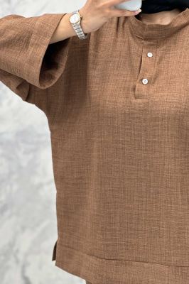 ست مانتو و شلوار یقه سه سانت شانتون دو دکمه