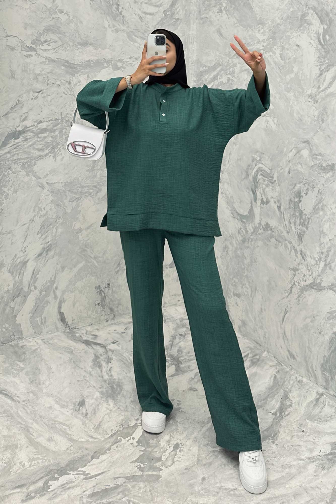 ست مانتو و شلوار یقه سه سانت شانتون دو دکمه