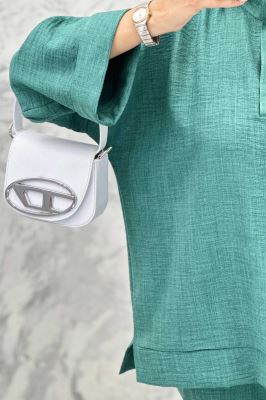 ست مانتو و شلوار یقه سه سانت شانتون دو دکمه