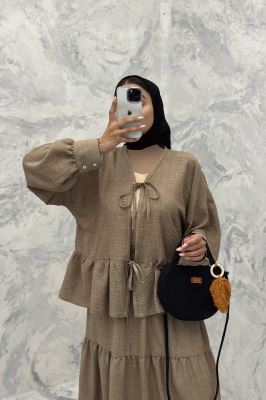 ست مانتو و دامن پله ای چیندار شانتون هلن