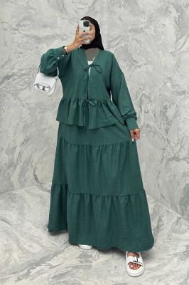 ست مانتو و دامن پله ای چیندار شانتون هلن