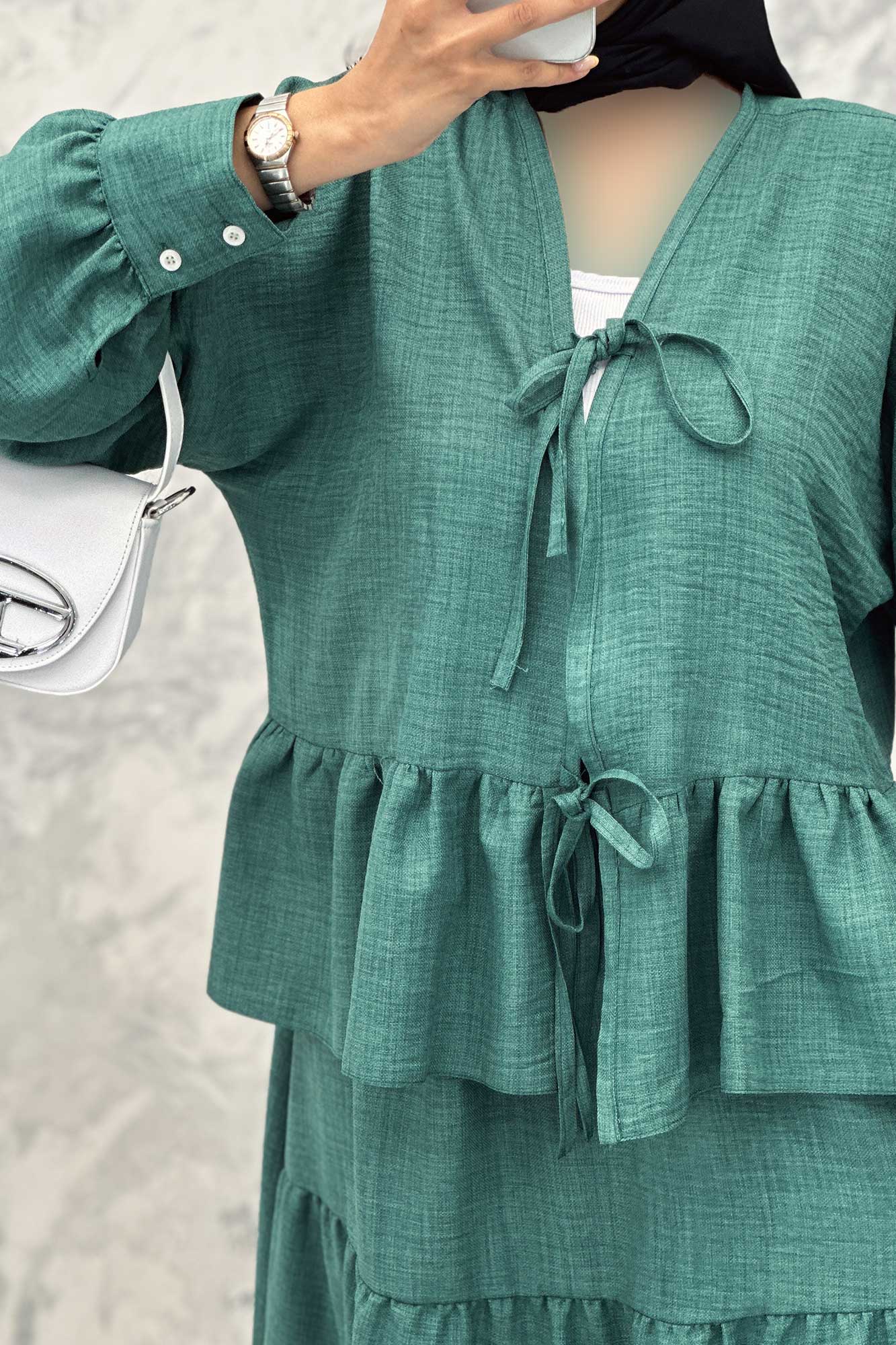 ست مانتو و دامن پله ای چیندار شانتون هلن