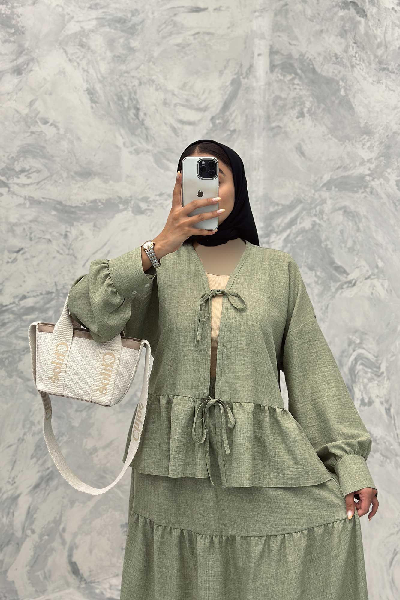 ست مانتو و دامن پله ای چیندار شانتون هلن