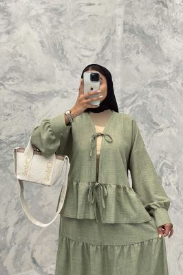 ست مانتو و دامن پله ای چیندار شانتون هلن