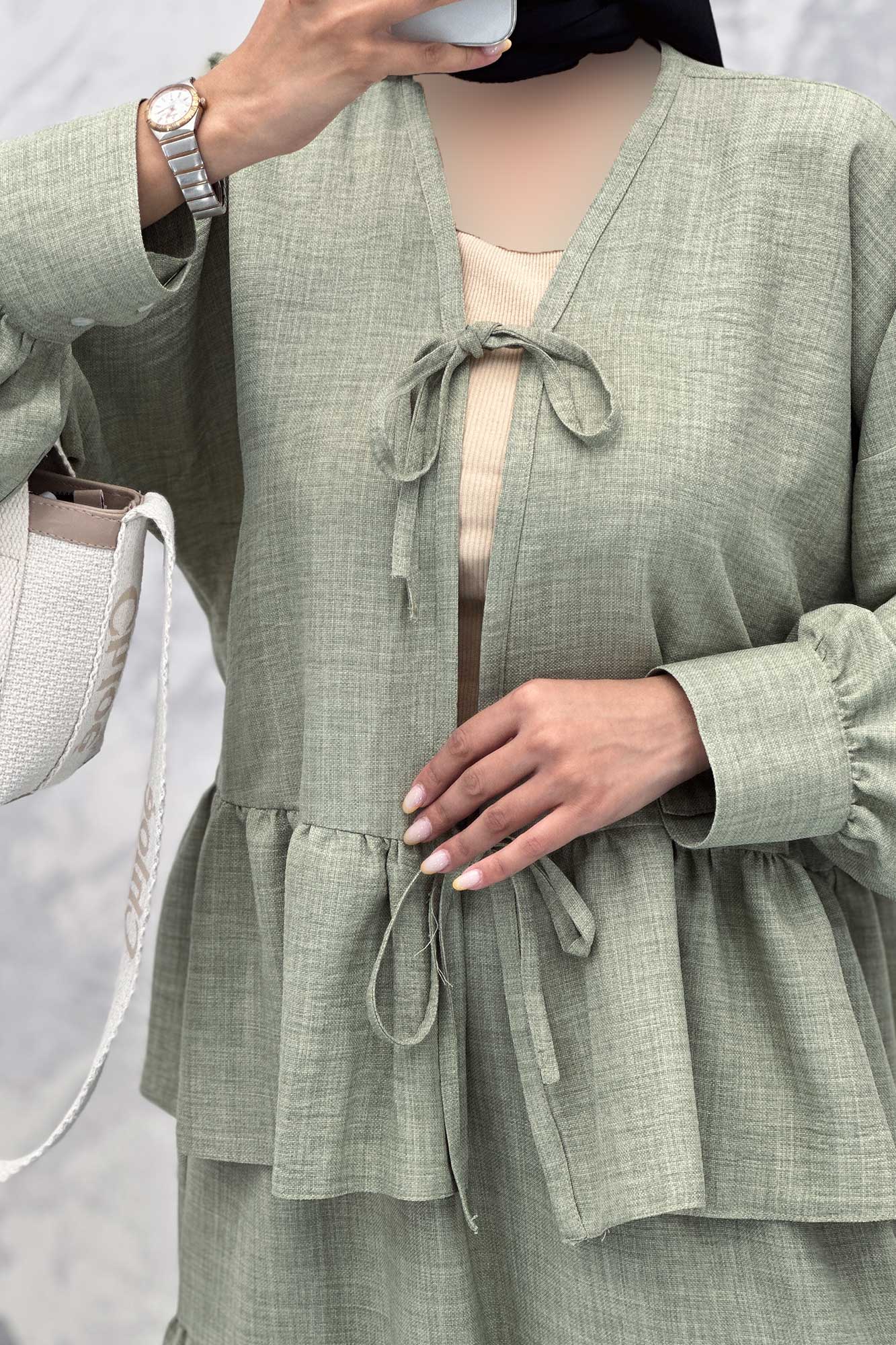 ست مانتو و دامن پله ای چیندار شانتون هلن