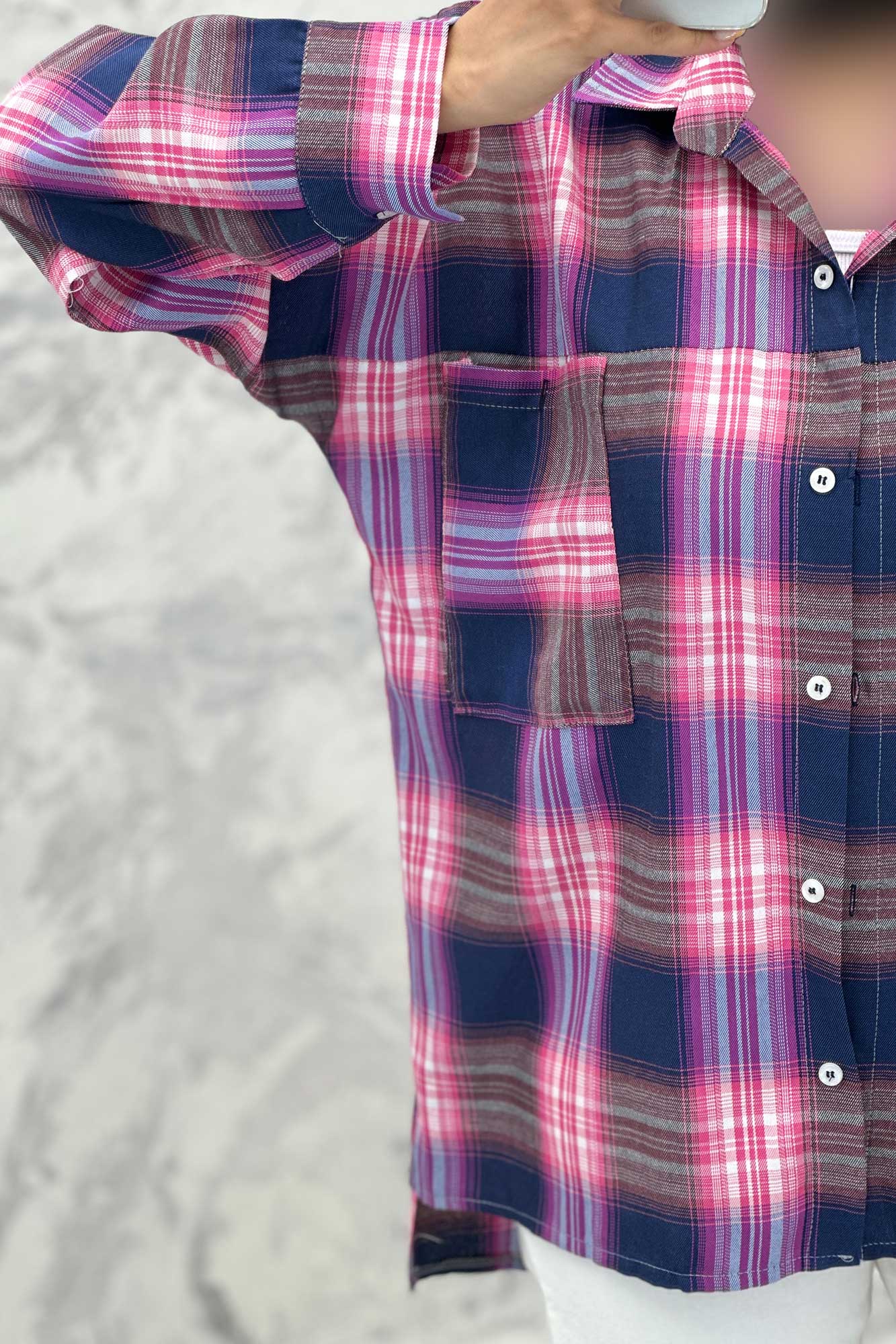 مانتو دو جیب خطی چهارخانه