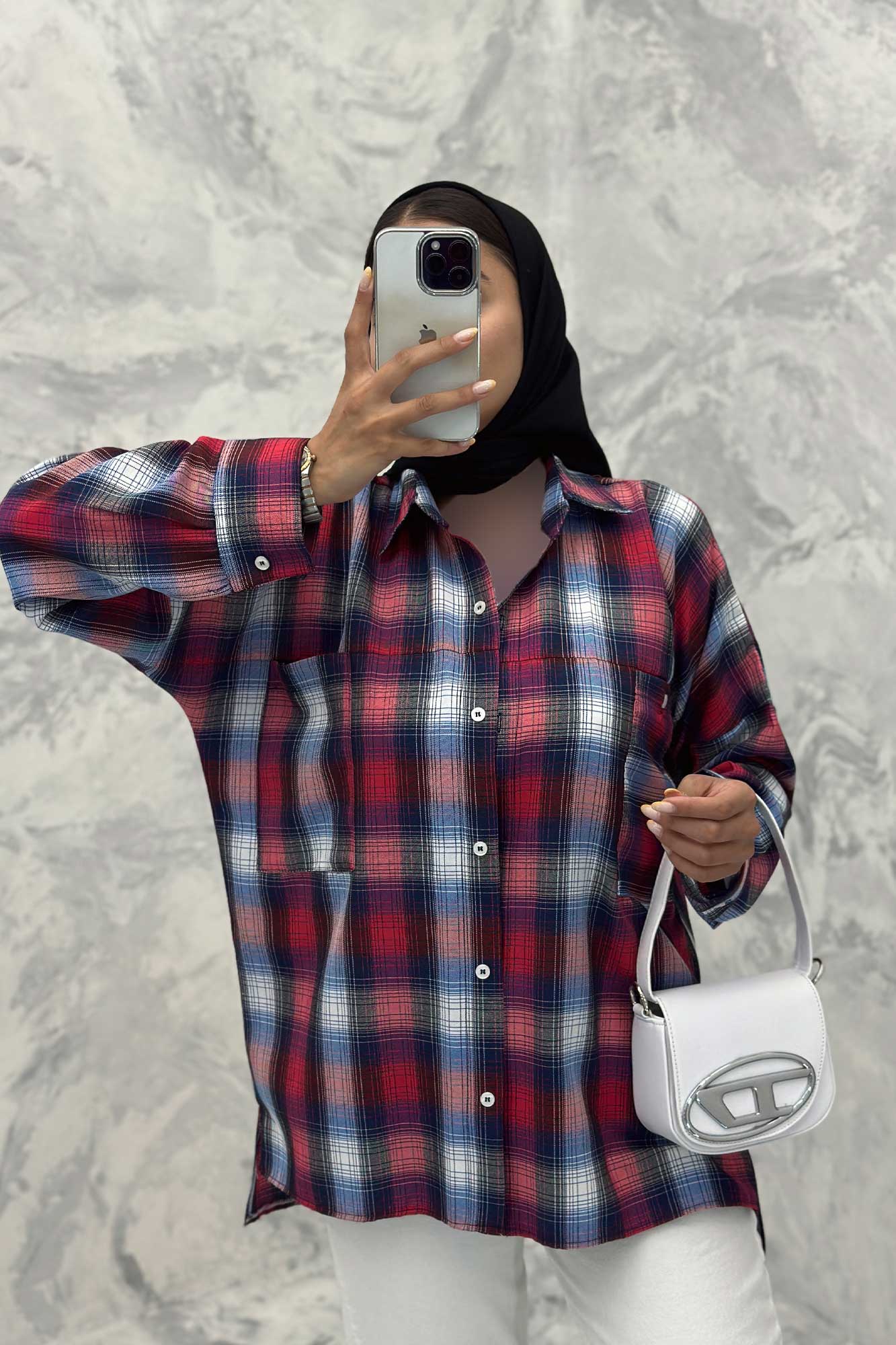 مانتو دو جیب خطی چهارخانه