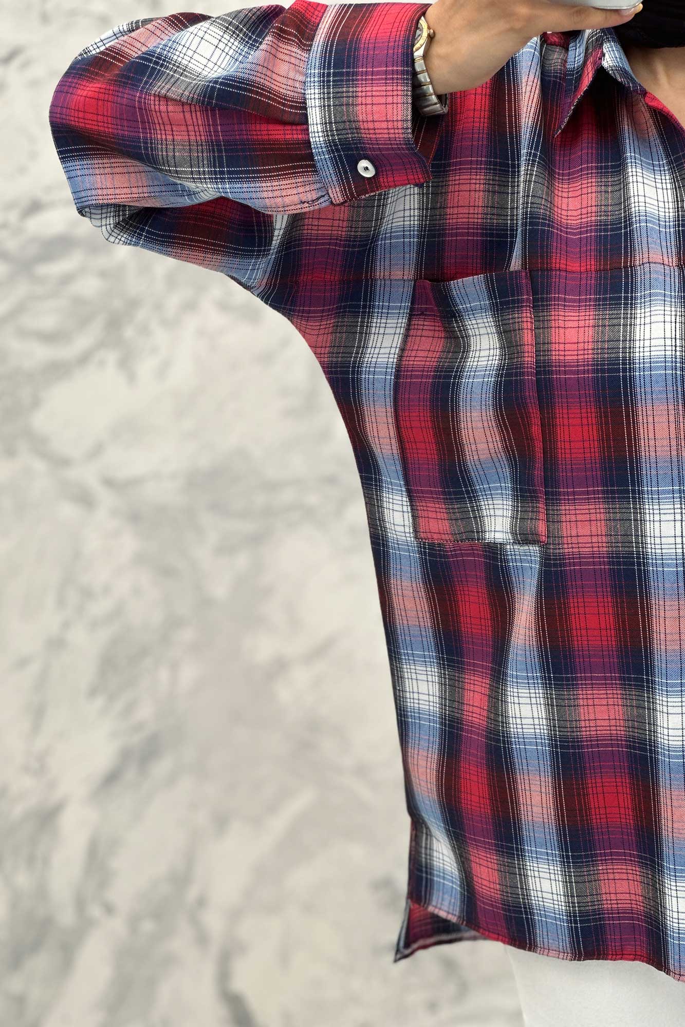 مانتو دو جیب خطی چهارخانه