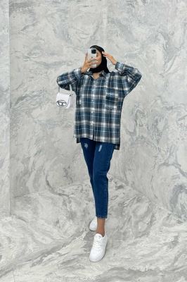 مانتو دو جیب خطی چهارخانه