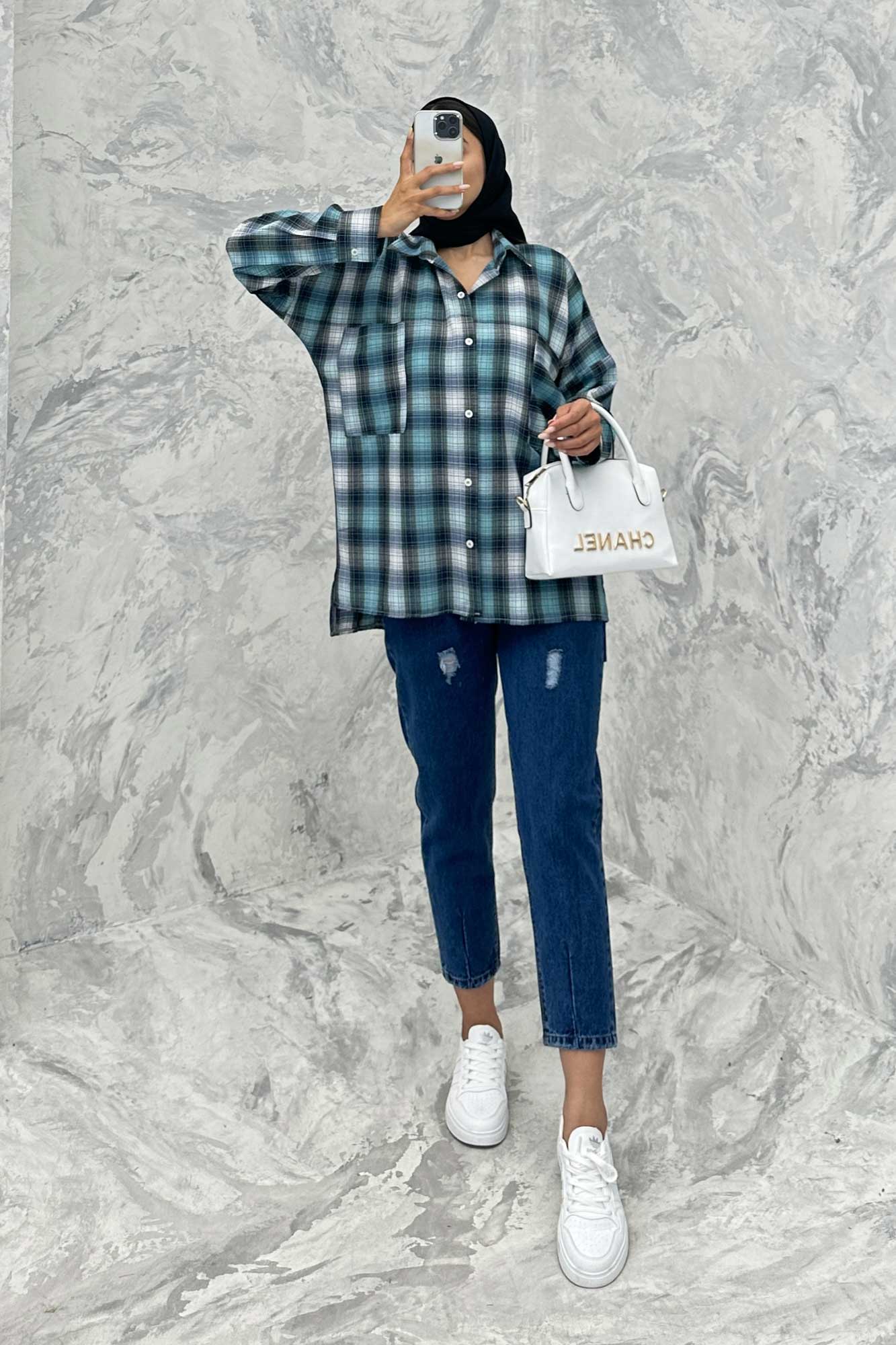 مانتو دو جیب خطی چهارخانه