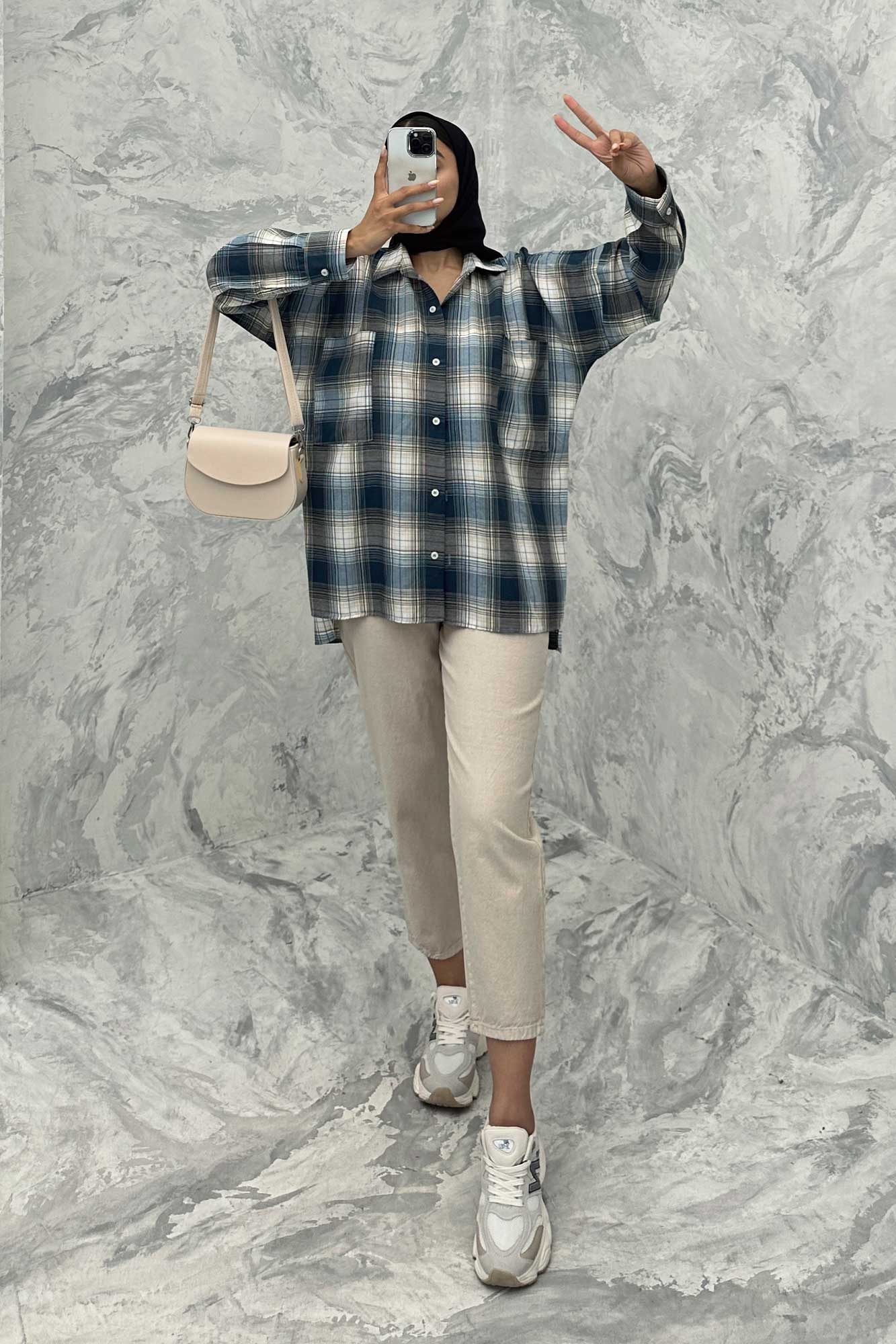 مانتو دو جیب خطی چهارخانه