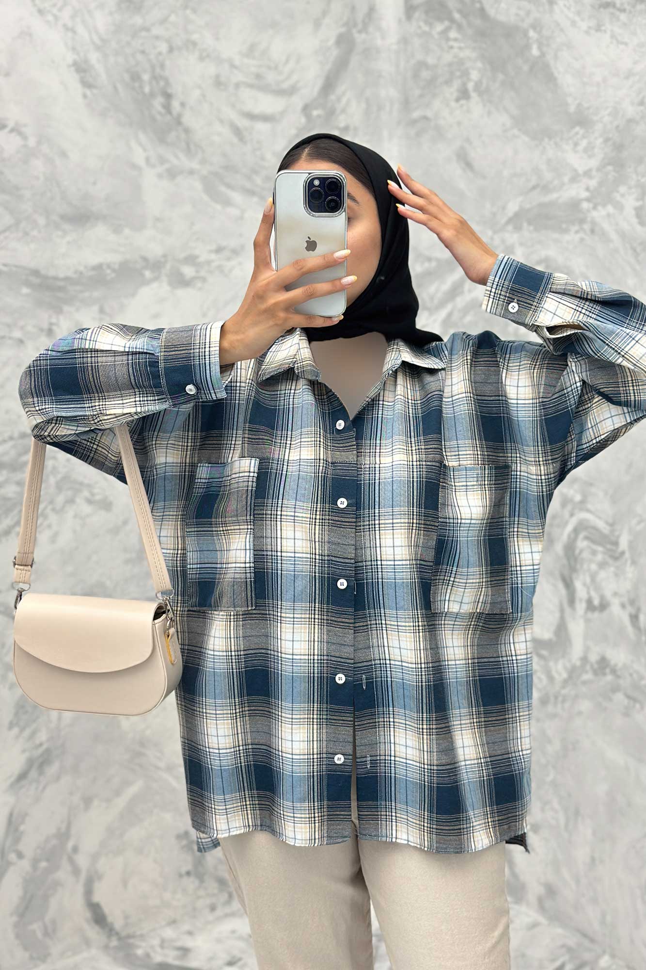 مانتو دو جیب خطی چهارخانه