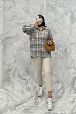 مانتو دو جیب خطی چهارخانه