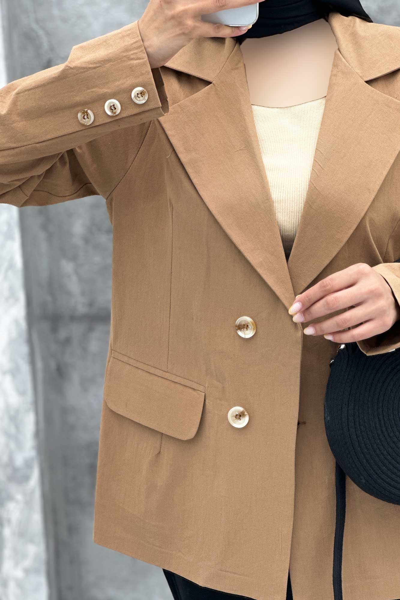 مانتو کتی چهار دکمه لینن ربکا