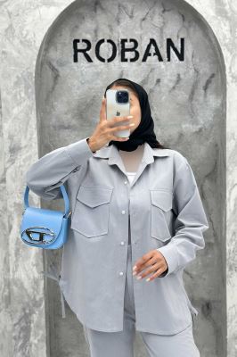 ست شومیز و شلوار لینن دو جیب پاکتی بغل بنددار