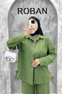 ست شومیز و شلوار لینن دو جیب پاکتی بغل بنددار