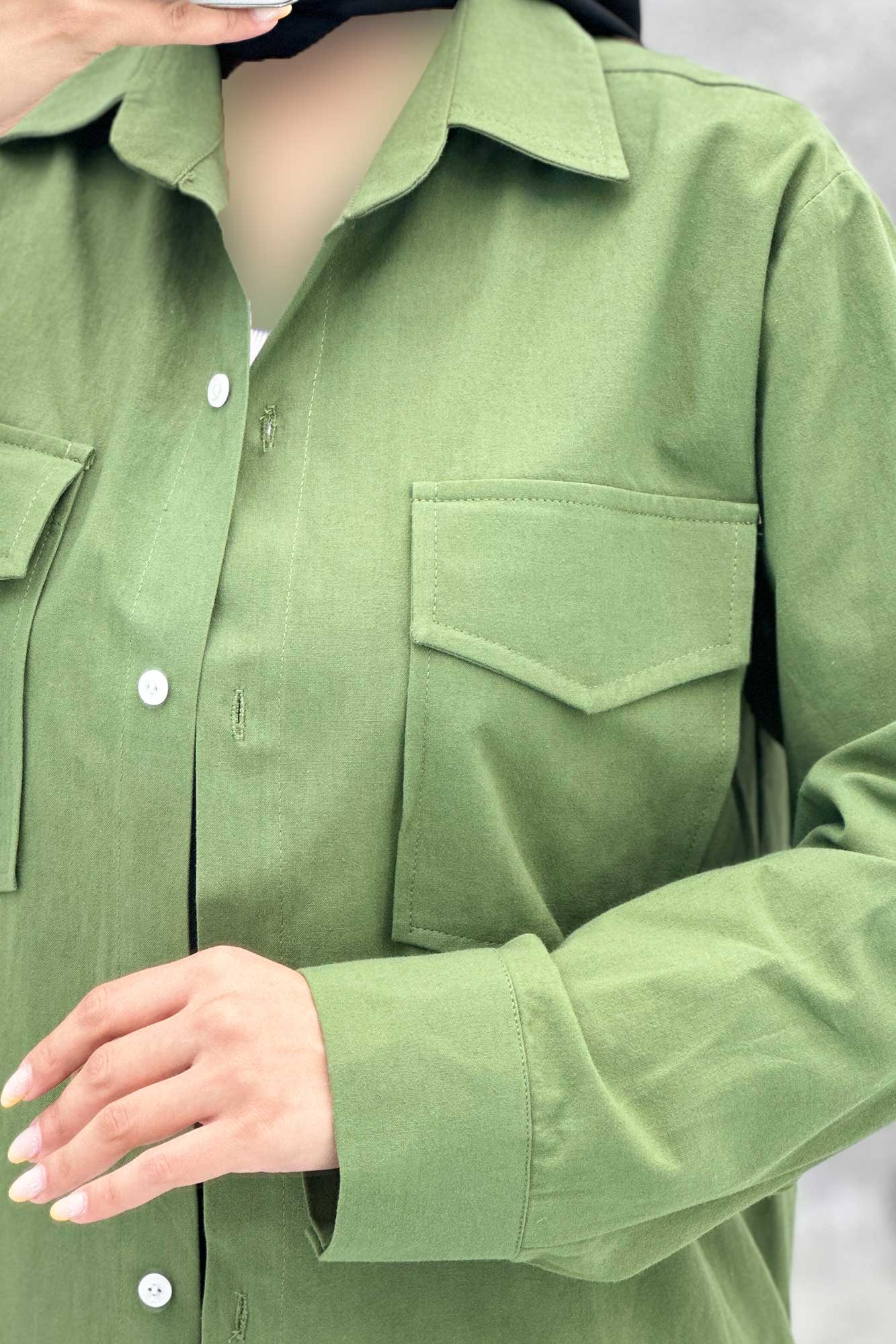 ست شومیز و شلوار لینن دو جیب پاکتی بغل بنددار