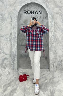 شومیز چهارخانه بغل بند دار