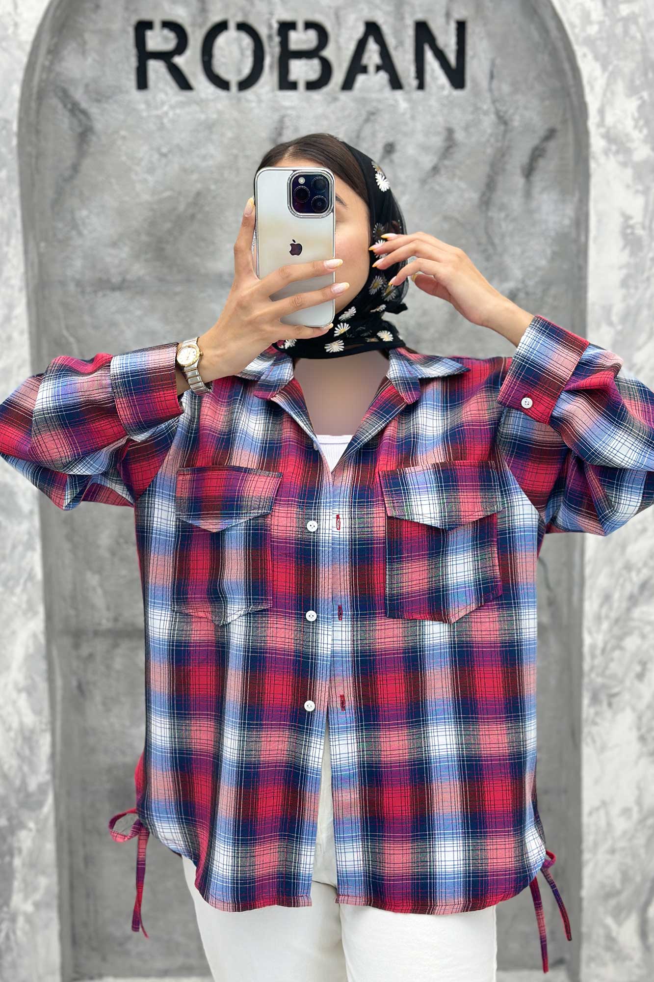 شومیز چهارخانه بغل بند دار