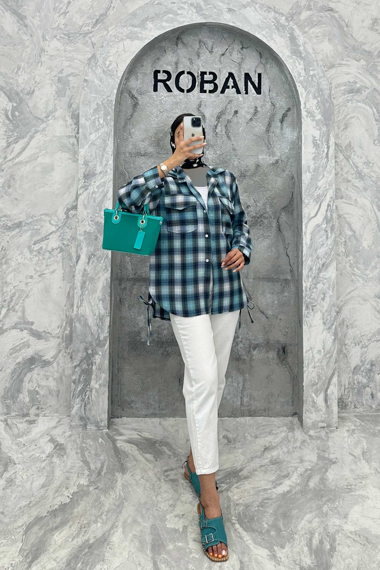 شومیز چهارخانه بغل بند دار