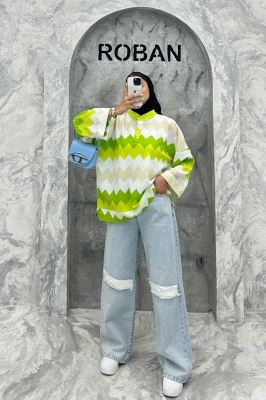 مانتو یقه سه سانت آستین بلند کراش جناقی